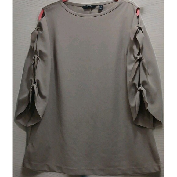 Minimalist Tie Sleeve Blouse Women’s L Du Jour Brown Top Preppy Soft Layers - Picture 2 of 9